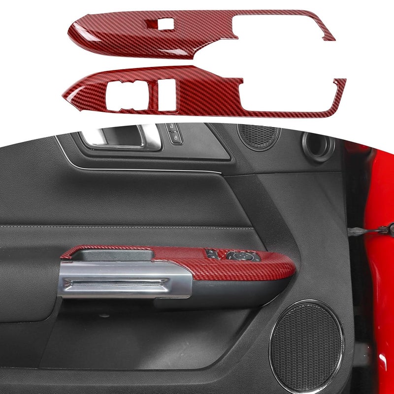 JOSHELA Red Carbon Fiber Power Window Switch Panel Trim Cover for Ford Mustang 2015-2024 - 2pcs - Image 1