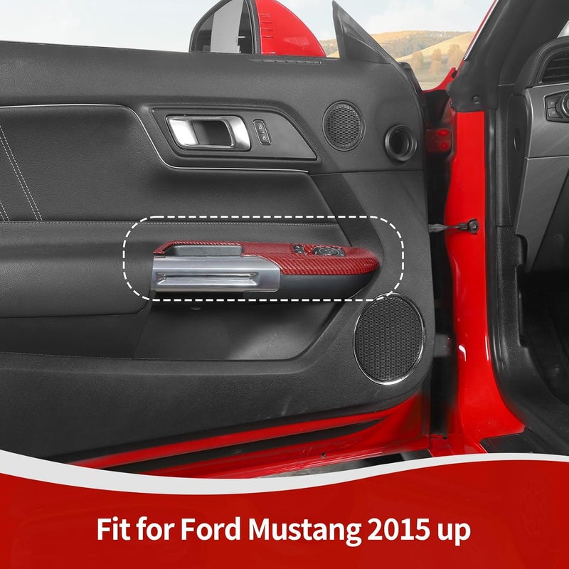 JOSHELA Red Carbon Fiber Power Window Switch Panel Trim Cover for Ford Mustang 2015-2024 - 2pcs - Image 5