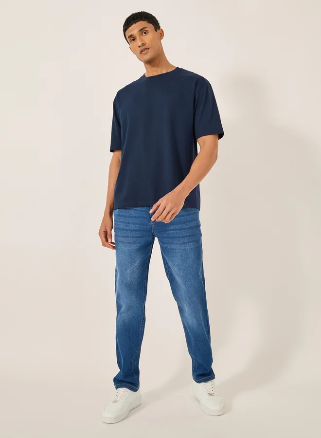 Styli Slogan Print Oversized Round Neck T-Shirt