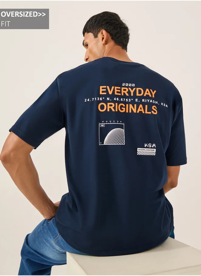 ستايلي Slogan Print Oversized Round Neck T-Shirt
