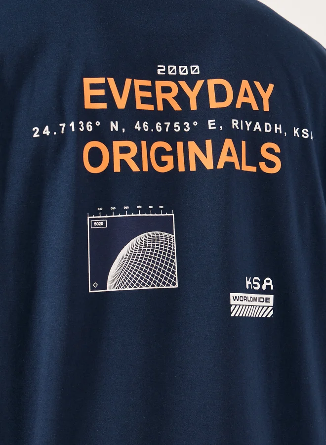 Styli Slogan Print Oversized Round Neck T-Shirt