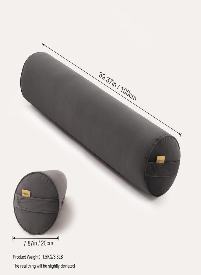 Ailuteie Long Pillow for Bed - Round Bolster Pillow for Adults, Body Pillow for Sleeping, Ergonomic Support,39.37 x 7.87 Inches,Steel Gray - Image 2