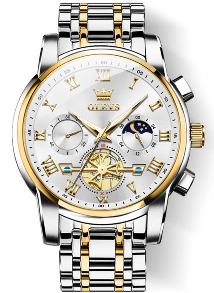 OLEVS - Watches For Men Fashion Stainless Steel Quartz Chronograph Water Resistant Watch Gold and Silver 42mm 2859 - Image 1