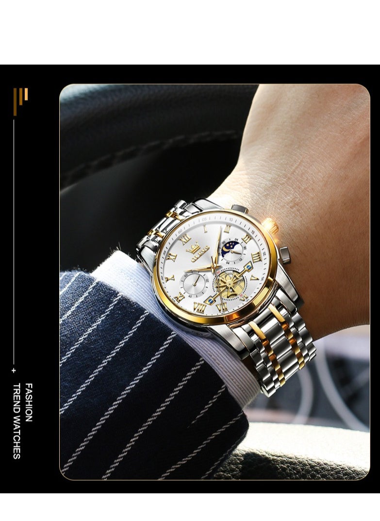 OLEVS - Watches For Men Fashion Stainless Steel Quartz Chronograph Water Resistant Watch Gold and Silver 42mm 2859 - Image 1