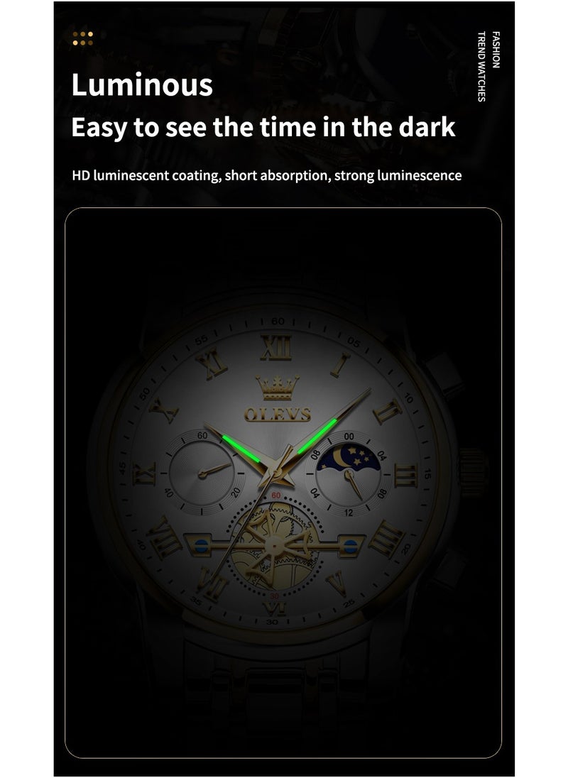 OLEVS - Watches For Men Fashion Stainless Steel Quartz Chronograph Water Resistant Watch Gold and Silver 42mm 2859 - Image 1