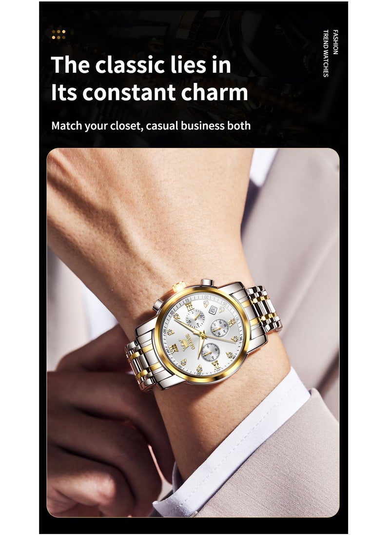 OLEVS - Watches For Men Fashion Stainless Steel Quartz Chronograph Water Resistant Watch Gold and Silver 42mm 2859 - Image 1