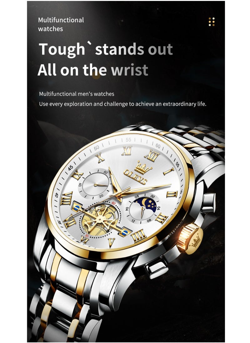 OLEVS - Watches For Men Fashion Stainless Steel Quartz Chronograph Water Resistant Watch Gold and Silver 42mm 2859 - Image 1