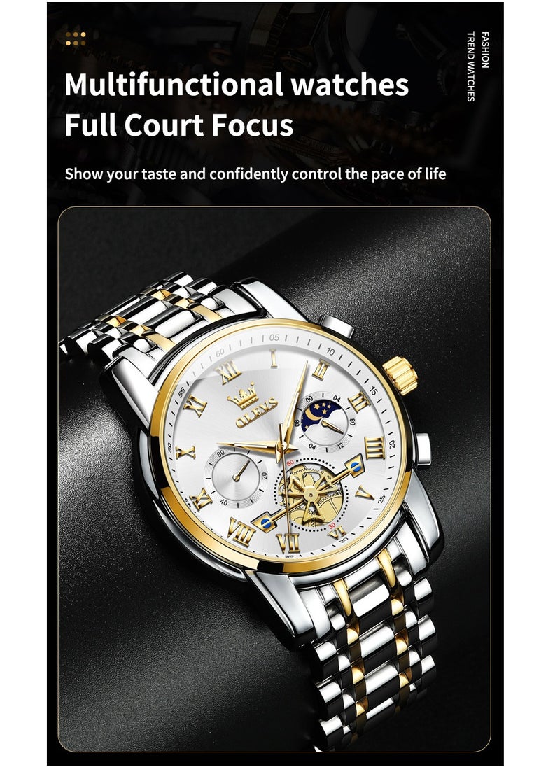 OLEVS - Watches For Men Fashion Stainless Steel Quartz Chronograph Water Resistant Watch Gold and Silver 42mm 2859 - Image 1