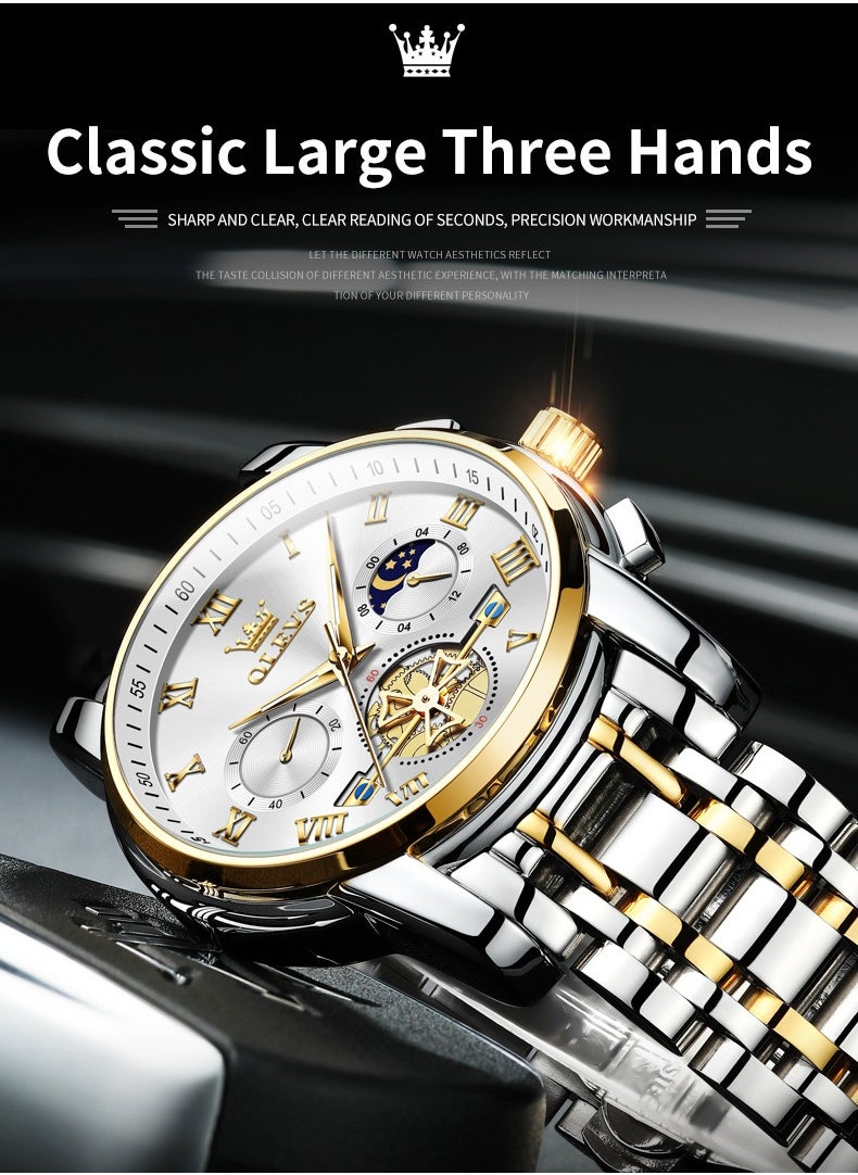 OLEVS - Watches For Men Fashion Stainless Steel Quartz Chronograph Water Resistant Watch Gold and Silver 42mm 2859 - Image 1