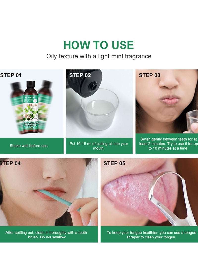 lakerain - Coconut & Mint Oil Pulling Mouthwash - 60ml Bad Breath Treatment for Adults. Remove Dry & Bad Mouth Smell, Ultra - Portable Fresh Breath Oil Serum - Image 1