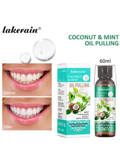 Coconut & Mint Oil Pulling Mouthwash - 60ml Bad Breath Treatment for Adults. Remove Dry & Bad Mouth Smell, Ultra - Portable Fresh Breath Oil Serum