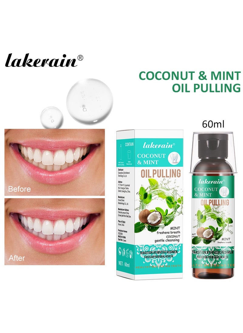 lakerain - Coconut & Mint Oil Pulling Mouthwash - 60ml Bad Breath Treatment for Adults. Remove Dry & Bad Mouth Smell, Ultra - Portable Fresh Breath Oil Serum - Image 1