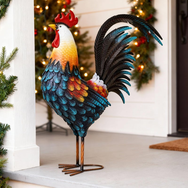 Ultym 32in Metal Rooster Decor, Outdoor Garden Statues, Metal Chicken Sculpture for Backyard Patio Garden Kitchen DÃ©cor - Image 1