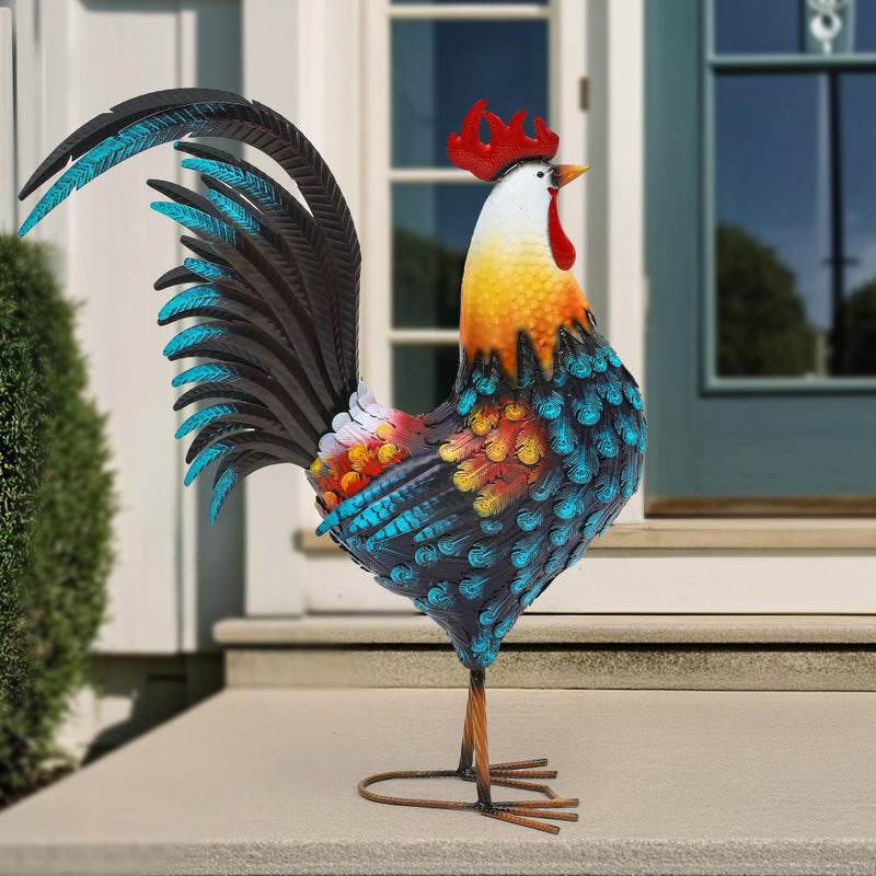 Ultym 32in Metal Rooster Decor, Outdoor Garden Statues, Metal Chicken Sculpture for Backyard Patio Garden Kitchen DÃ©cor - Image 4