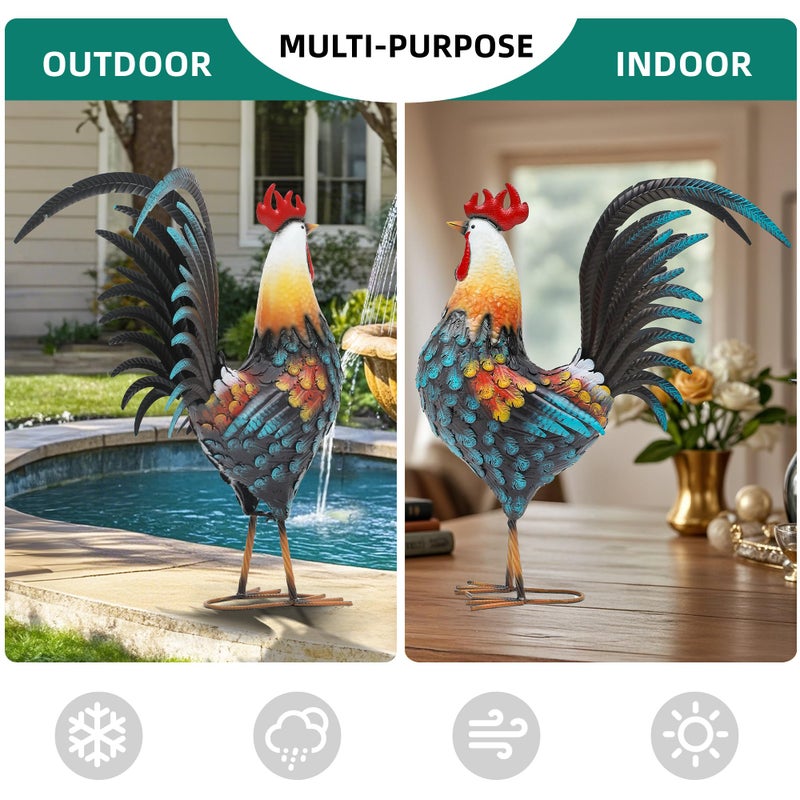 Ultym 32in Metal Rooster Decor, Outdoor Garden Statues, Metal Chicken Sculpture for Backyard Patio Garden Kitchen DÃ©cor - Image 5