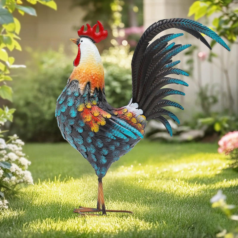 Ultym 32in Metal Rooster Decor, Outdoor Garden Statues, Metal Chicken Sculpture for Backyard Patio Garden Kitchen DÃ©cor - Image 3