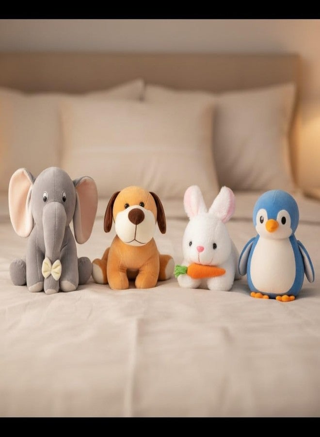 Future Shop Pack of 4 Elegant Soft Toys Combo Plush Stuffed Animals (Grey Appu-Dog-Rabbit-Penguin)