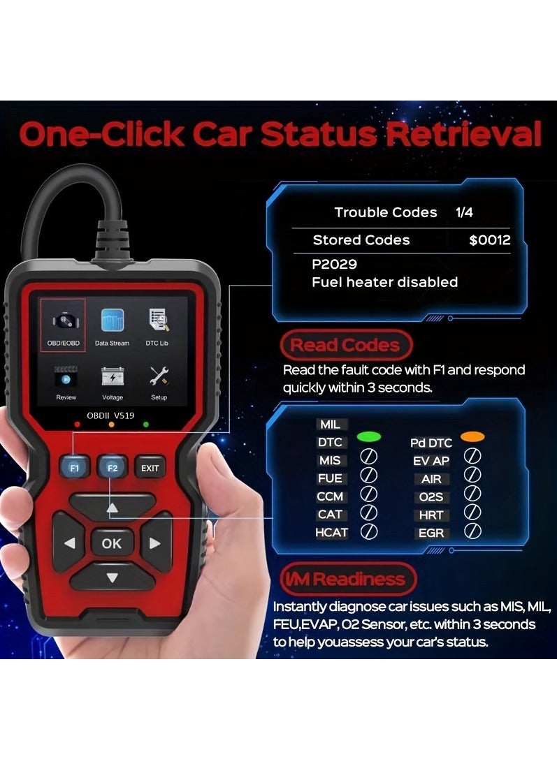 Loquat Obd2 Car Scanner Engine Fault Reader Real-Time Data u0026 Voltage Monitor  Easy Diagnostics Tool V519 - Image 4