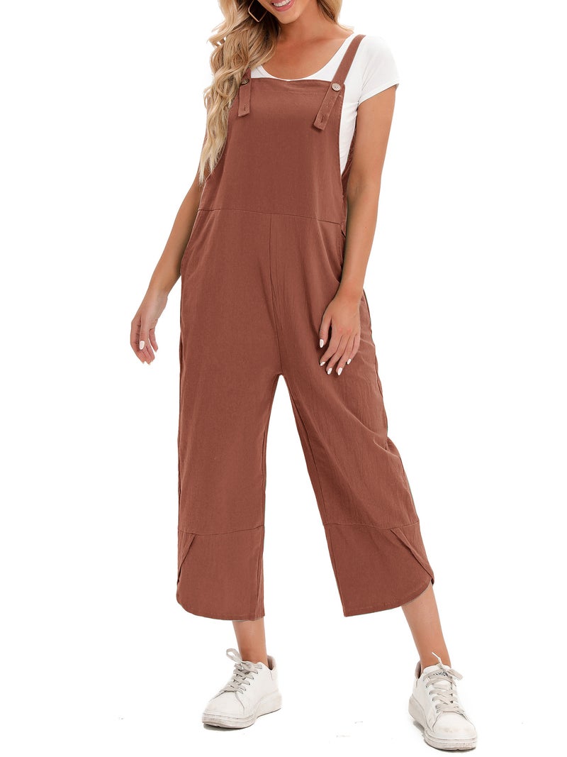 Women Jumpsuit with Pockets Sleeveless Wide Legs Plus Size Overalls - Image 3