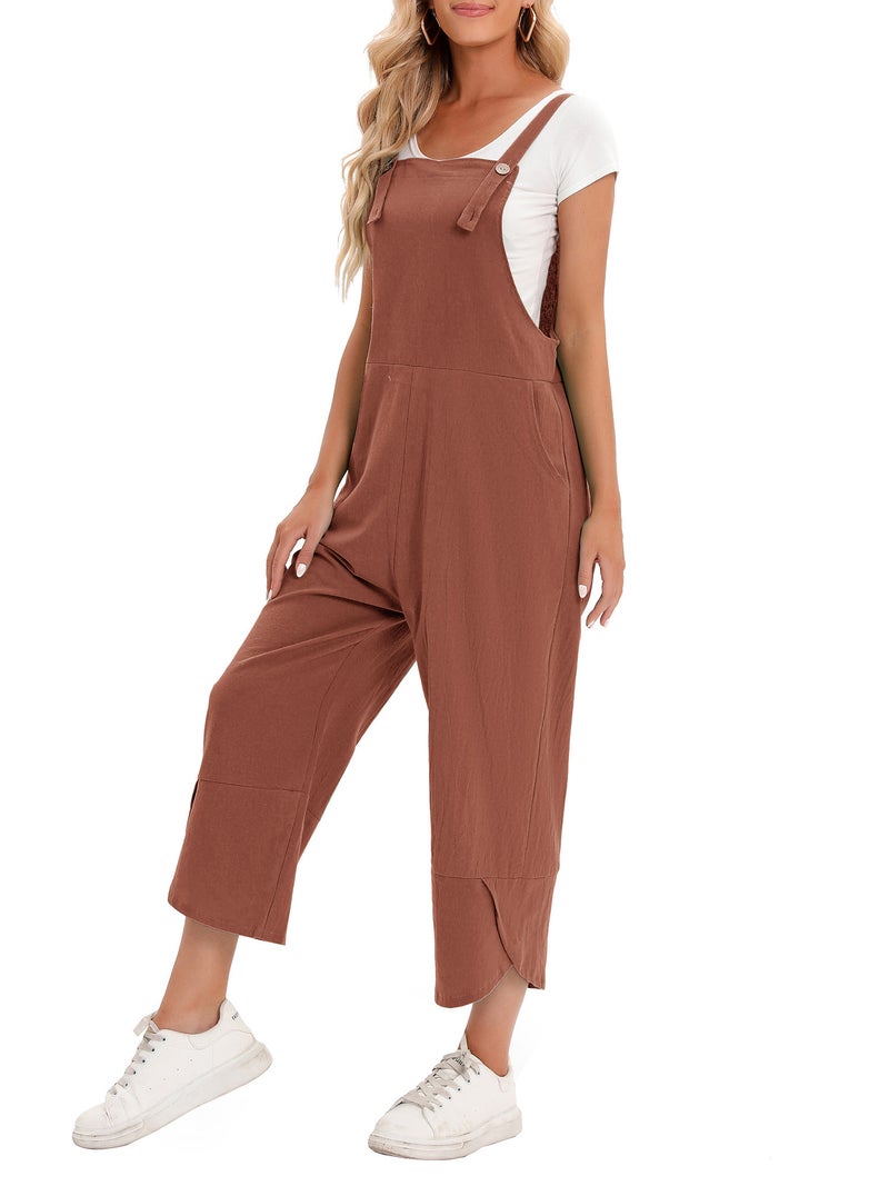 Women Jumpsuit with Pockets Sleeveless Wide Legs Plus Size Overalls - Image 2