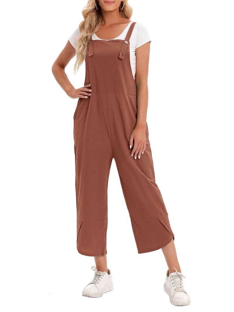Women Jumpsuit with Pockets Sleeveless Wide Legs Plus Size Overalls - Image 1