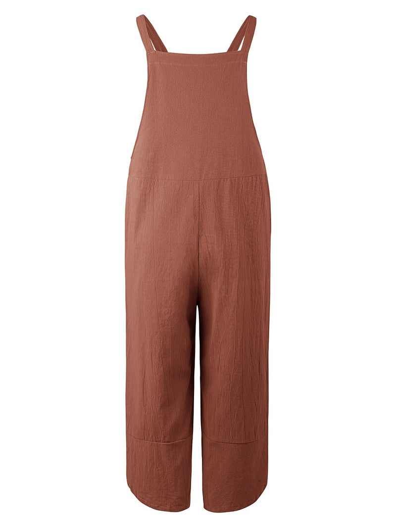 Women Jumpsuit with Pockets Sleeveless Wide Legs Plus Size Overalls - Image 5