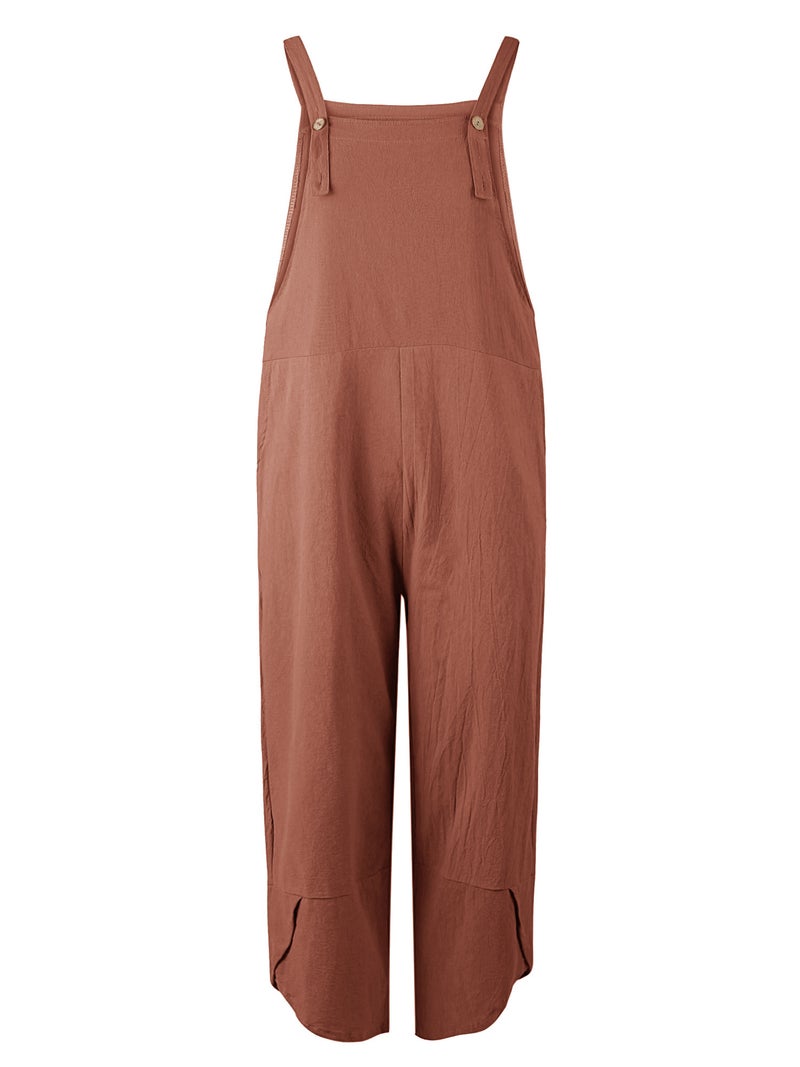 Women Jumpsuit with Pockets Sleeveless Wide Legs Plus Size Overalls - Image 4