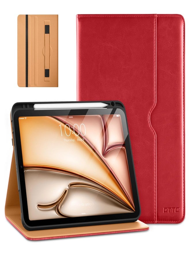 دتو جراب DTTO لجهاز iPad Air مقاس 11 بوصة M3/M2 (2025/2024)، جراب iPad Air من الجيل الخامس/الرابع (2022/2020)، غطاء فاخر من الجلد للأعمال مع حامل قلم، أحمر - Image 1