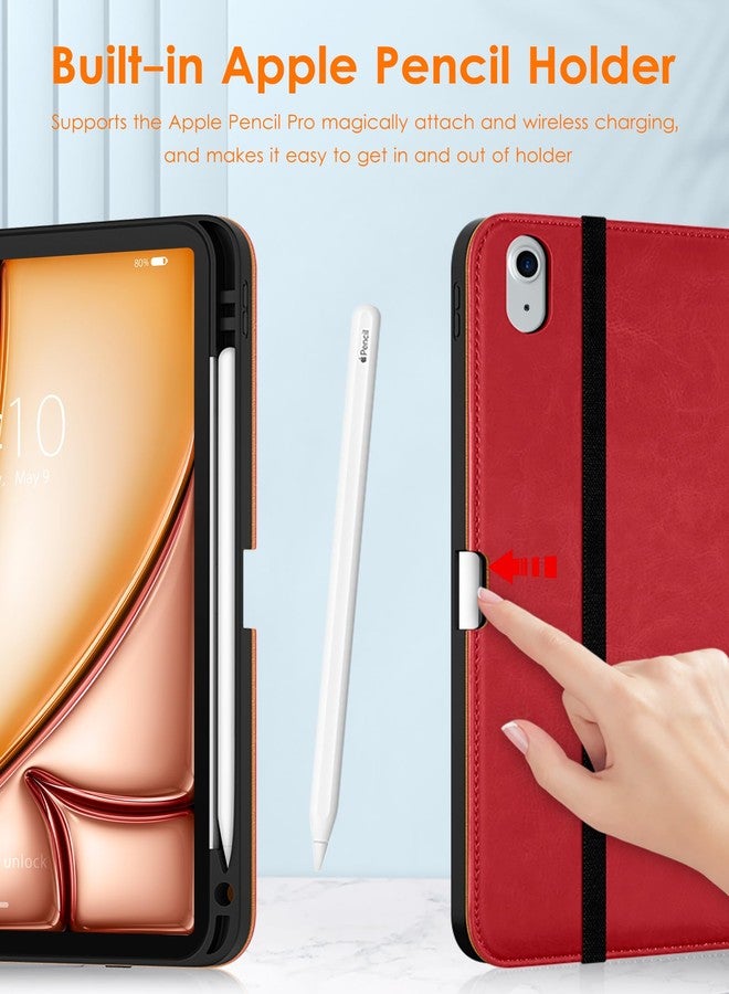 دتو جراب DTTO لجهاز iPad Air مقاس 11 بوصة M3/M2 (2025/2024)، جراب iPad Air من الجيل الخامس/الرابع (2022/2020)، غطاء فاخر من الجلد للأعمال مع حامل قلم، أحمر - Image 2