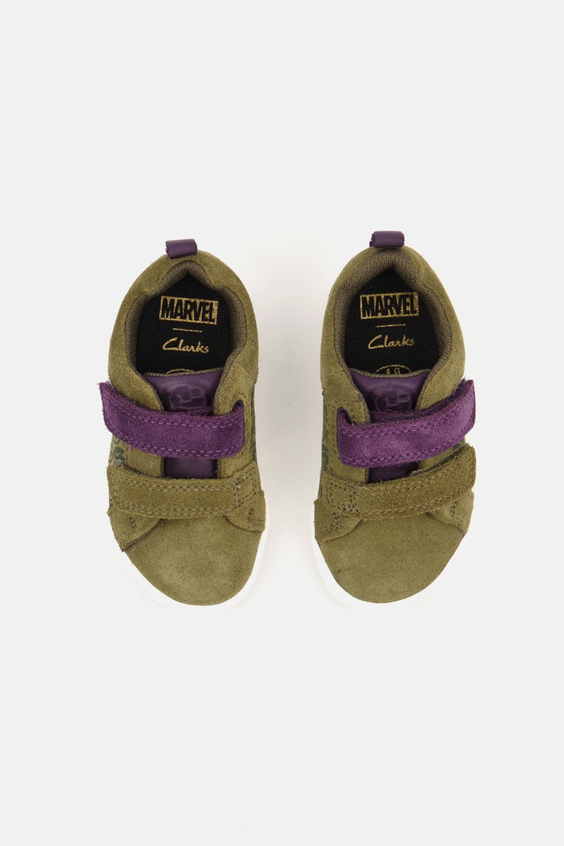 clarks Toddlers Boy City Hero Low Velcro Shoes, Olive - Image 2
