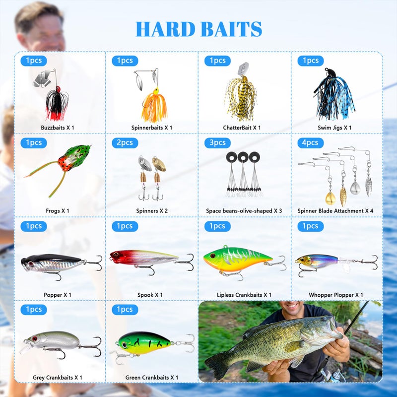 FONMANG 322-Piece Fishing Lures Kit - Buzz Bait/Spinner Baits/Jig/Frog, Fishing Tackle Box with Tackle Included, Soft Bait/Hooks/Weights, 2024 Fishing Gear Lure Kit Gift for Men Freshwater Bass Trout - Image 3