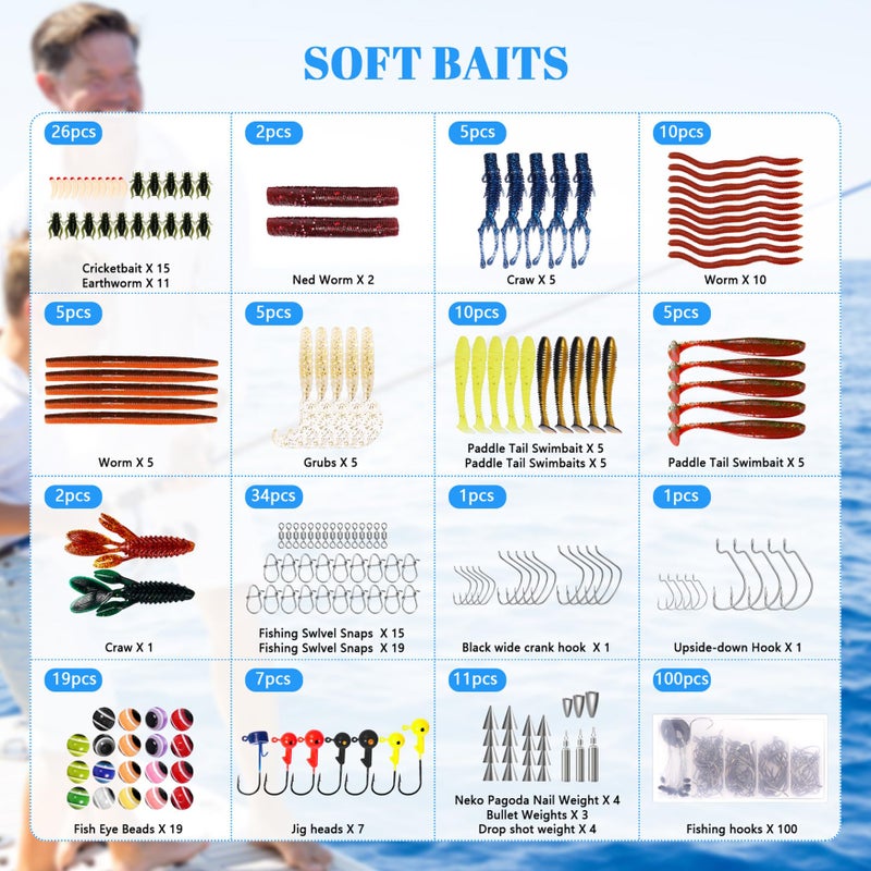 FONMANG 322-Piece Fishing Lures Kit - Buzz Bait/Spinner Baits/Jig/Frog, Fishing Tackle Box with Tackle Included, Soft Bait/Hooks/Weights, 2024 Fishing Gear Lure Kit Gift for Men Freshwater Bass Trout - Image 4