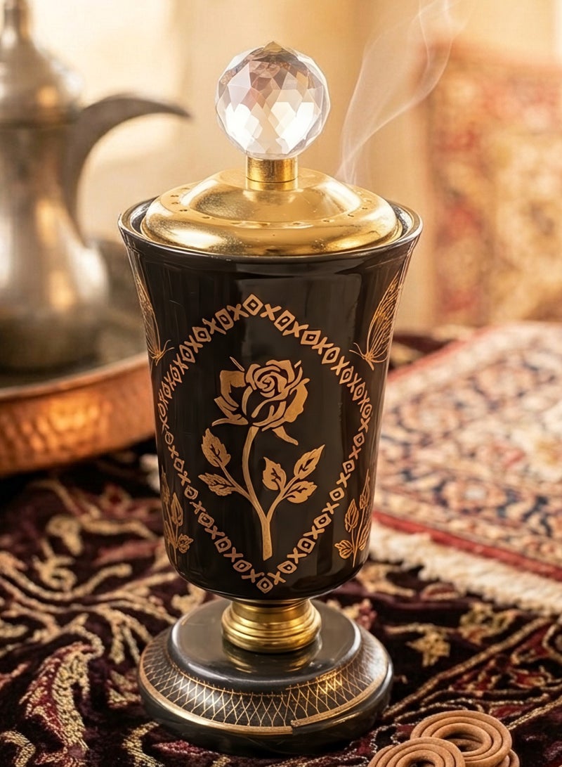 Elegant Traditional Rose Textured Design Incense Burner Arabic Oud Holder for Home and Office Fragrance - WXY342 Black - Image 1