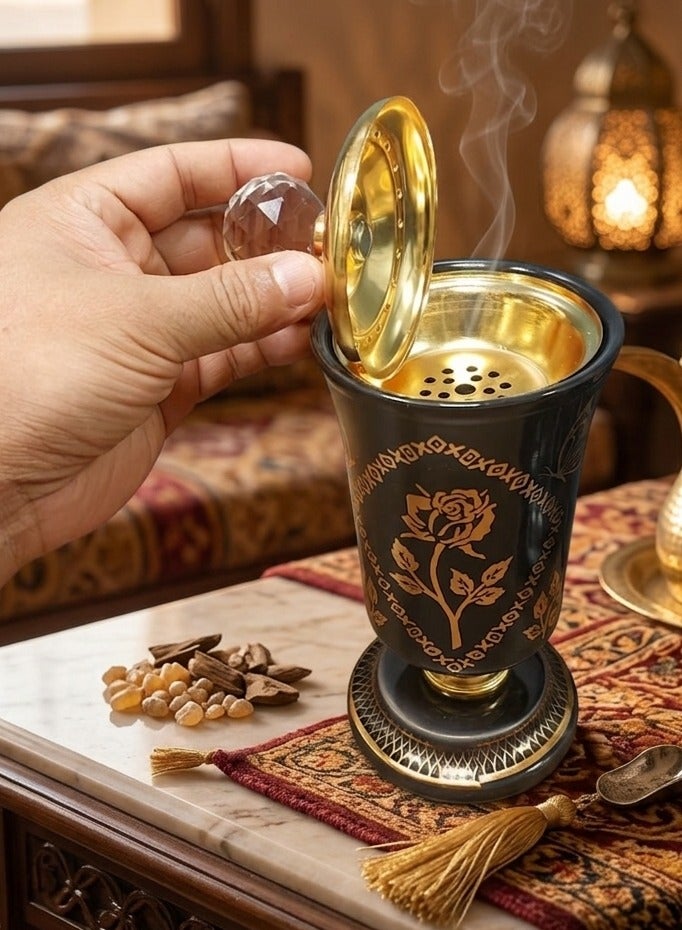 Elegant Traditional Rose Textured Design Incense Burner Arabic Oud Holder for Home and Office Fragrance - WXY342 Black - Image 2