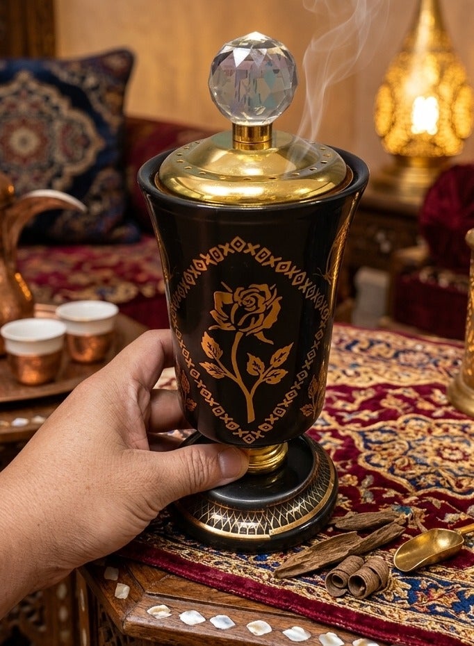 Elegant Traditional Rose Textured Design Incense Burner Arabic Oud Holder for Home and Office Fragrance - WXY342 Black - Image 3