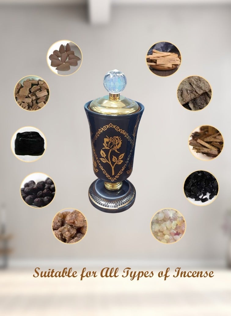 Elegant Traditional Rose Textured Design Incense Burner Arabic Oud Holder for Home and Office Fragrance - WXY342 Black - Image 4