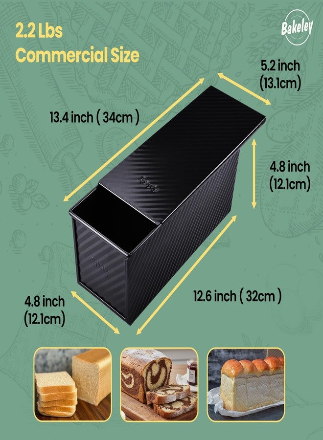 Bakeley Commercial Pullman Loaf Pan with Lid, 2.2Lb Dough Capacity Non-Stick Rectangle Corrugated Carbon Steel Bread Toast Mold with Cover for Baking Bread (Black) - Image 2