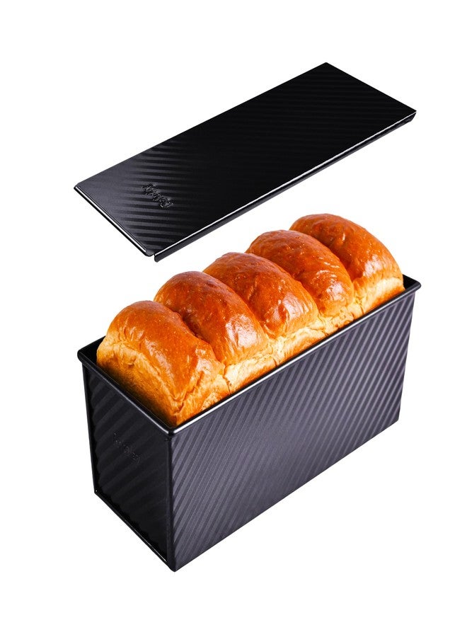 Bakeley Commercial Pullman Loaf Pan with Lid, 2.2Lb Dough Capacity Non-Stick Rectangle Corrugated Carbon Steel Bread Toast Mold with Cover for Baking Bread (Black) - Image 1
