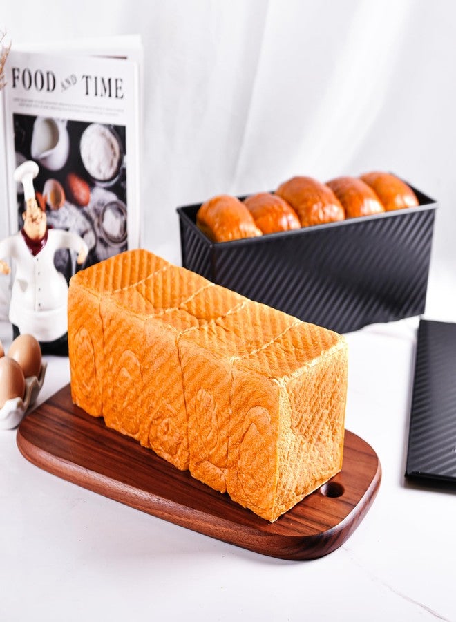 Bakeley Commercial Pullman Loaf Pan with Lid, 2.2Lb Dough Capacity Non-Stick Rectangle Corrugated Carbon Steel Bread Toast Mold with Cover for Baking Bread (Black) - Image 3