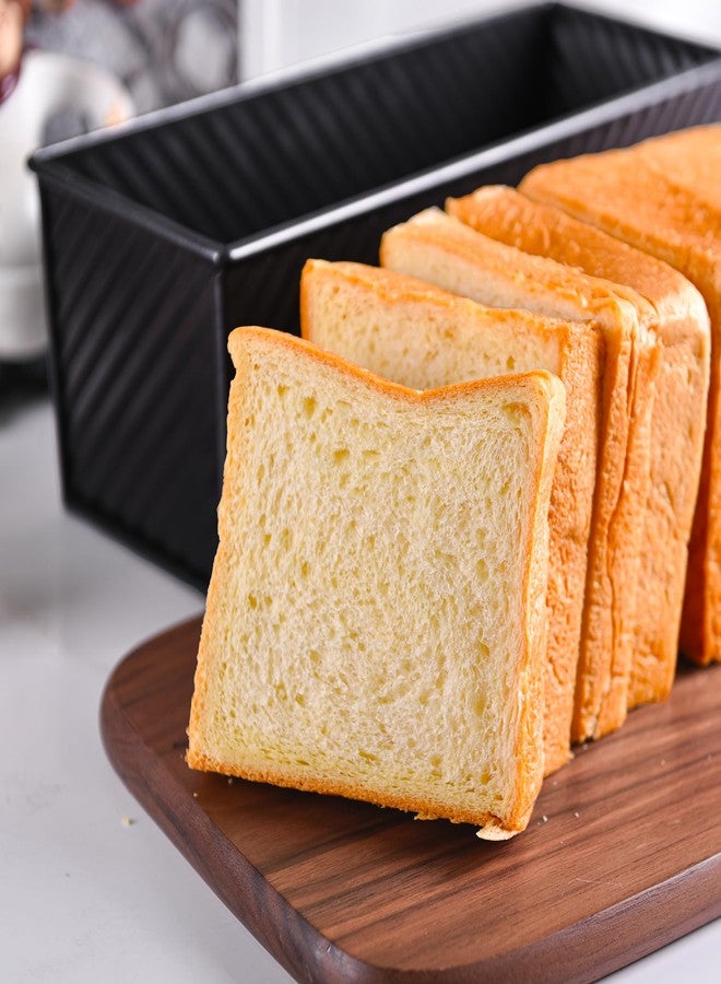 Bakeley Commercial Pullman Loaf Pan with Lid, 2.2Lb Dough Capacity Non-Stick Rectangle Corrugated Carbon Steel Bread Toast Mold with Cover for Baking Bread (Black) - Image 5