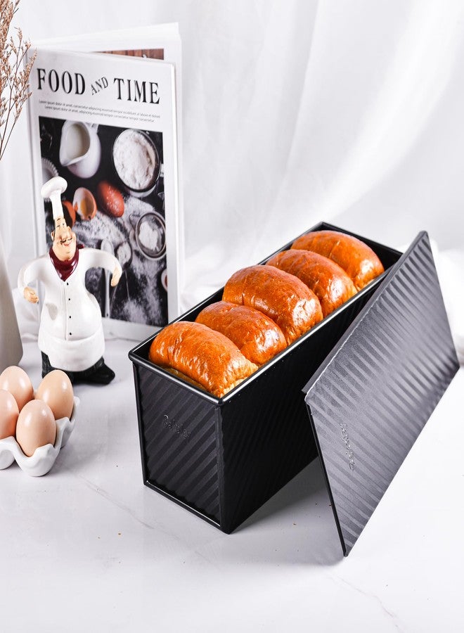 Bakeley Commercial Pullman Loaf Pan with Lid, 2.2Lb Dough Capacity Non-Stick Rectangle Corrugated Carbon Steel Bread Toast Mold with Cover for Baking Bread (Black) - Image 4