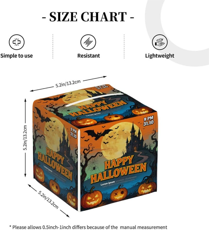 Halloween Castle Halloween Pumpkin PU Leather Square Tissue Box Cover - Colorful Decorative Holder for Car, Bathroom, Bedroom & Desk - Image 4