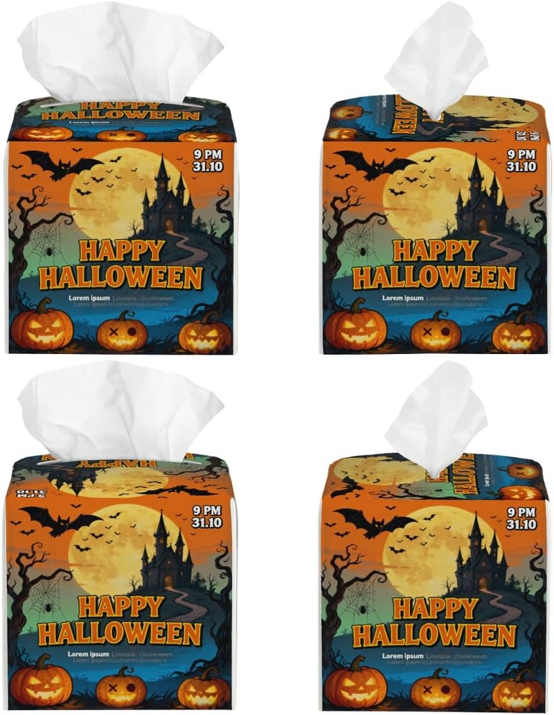 Halloween Castle Halloween Pumpkin PU Leather Square Tissue Box Cover - Colorful Decorative Holder for Car, Bathroom, Bedroom & Desk - Image 2