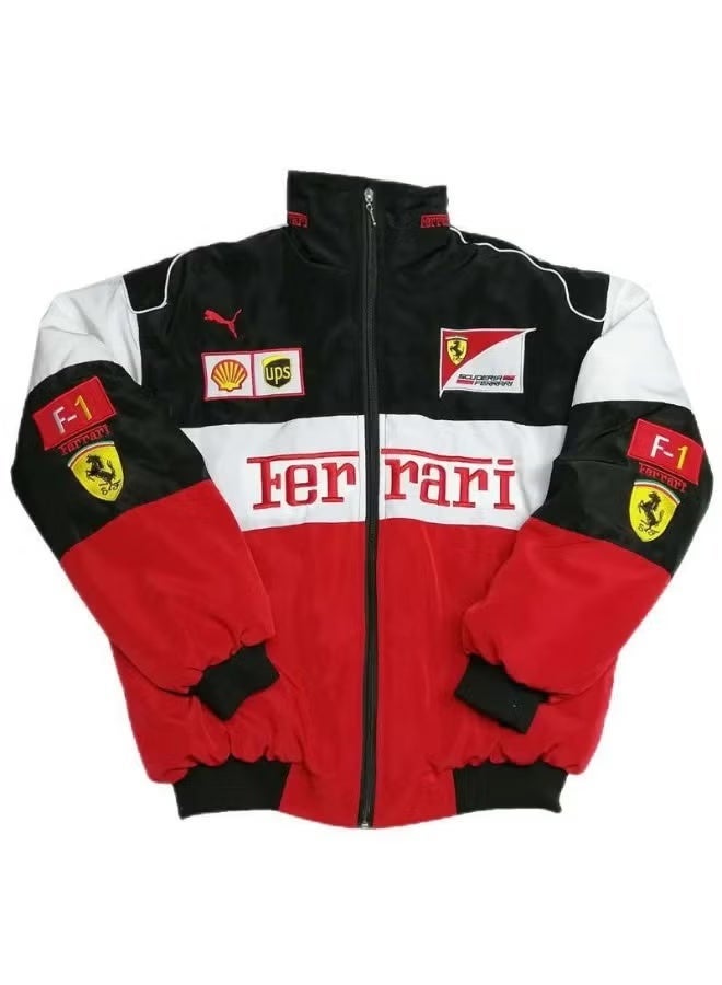 F1 Ferrari x PUMA F1 Racing Jacket - Shell/UPS Sponsor Badges, Black/Red Color Block, Embroidered Logo, Full-Zip Design, Unisex Motorsport Streetwear Coat - Image 1