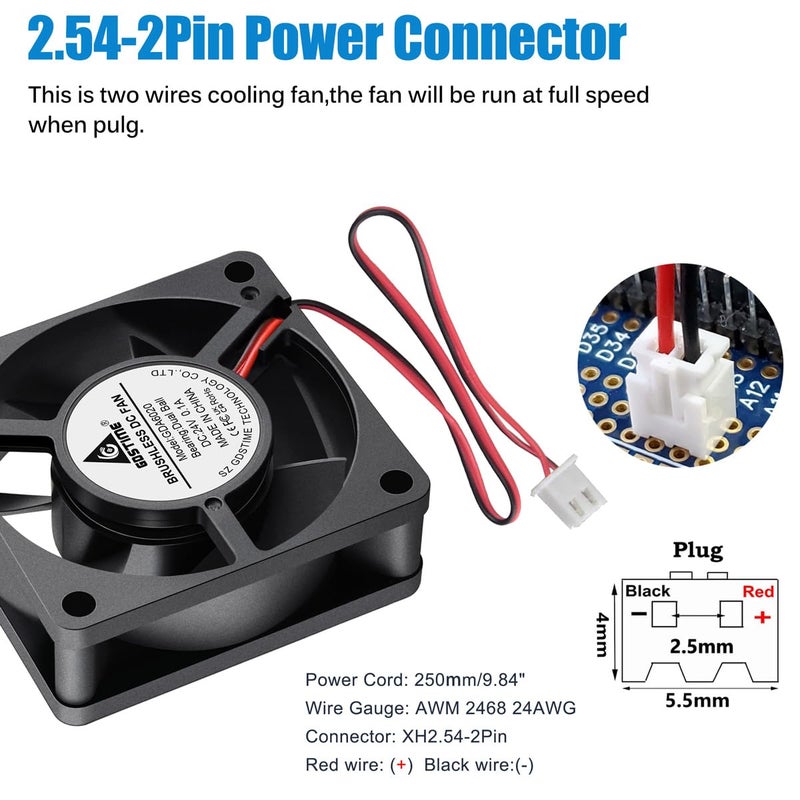 GDSTIME 60mm x 20mm 24V DC Computer Case Brushless Cooling Fan 2 Pin Dual Ball Bearings for Ender 3 Pro 3D Printer Smart Battery Charger Power Supply Storage Devices - Image 5