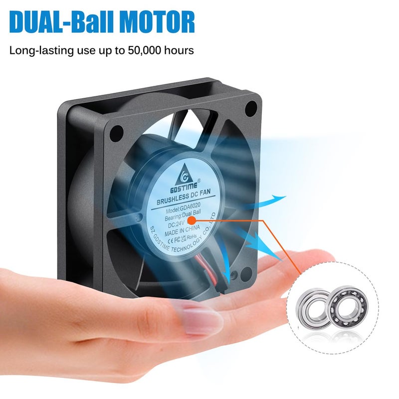 GDSTIME 60mm x 20mm 24V DC Computer Case Brushless Cooling Fan 2 Pin Dual Ball Bearings for Ender 3 Pro 3D Printer Smart Battery Charger Power Supply Storage Devices - Image 4