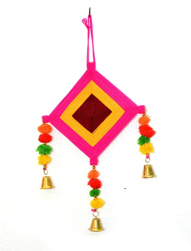 UmI. Umi Woolen Kites Shape Wall Pom Pom Hanging with Bells Strings Decoration for Home Office Door Window Haldi Mehndi Festival Decoration Items Multicolor 10 Pcs - Image 3