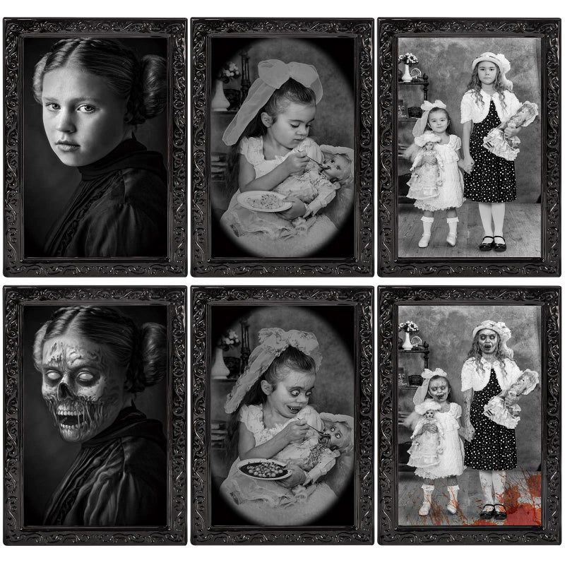 Lansian Halloween Decoration Scary Indoor Wall Decor  3Pack 3D Changing Face Moving Picture Frame Gothic Portraits Horror Halloween Party Decor for Home Castle Haunted House Props  - Image 1