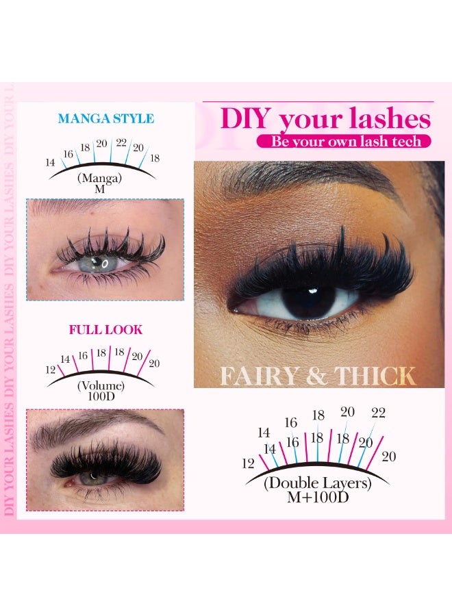 Beautybox Lash Clusters 100D Long 12-20mm Lash Spikes Eyelash Clusters Volume Individual Lashes DIY Spiky Lash Extension Mega Cluster Eyelash Extensions Mink Strips Lashes Thick - Image 2