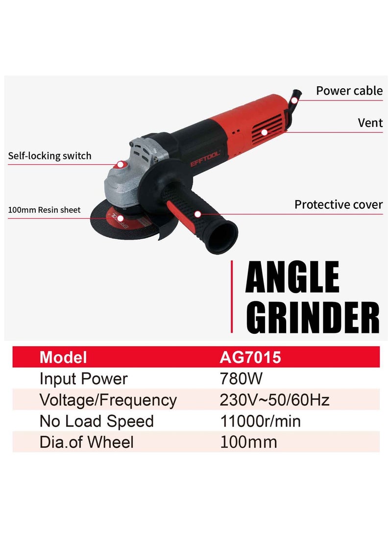 EFFTool طاحونة زاوية أداة كهربائية 780 واط طاحونة معدنية 11,000 دورة في الدقيقة عجلات القطع والطحن ومقبض جانبي احترافي - Image 3